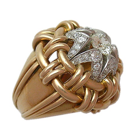 French Gold and Diamond Cocktail Ring