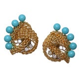 SEAMAN SCHEPPS Turquoise & Diamond Earclips