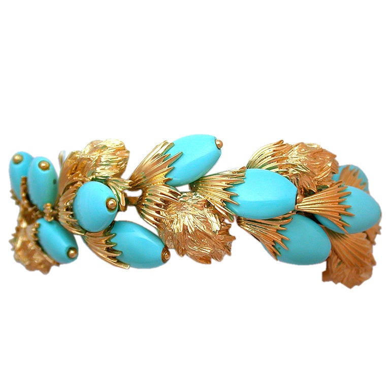 David Webb Turquoise Bracelet and Earclips