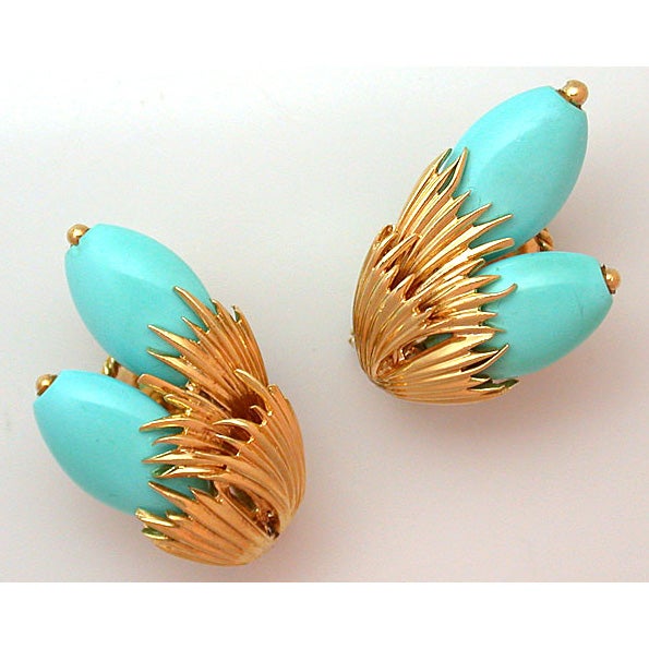 Women's David Webb Turquoise Bracelet and Earclips