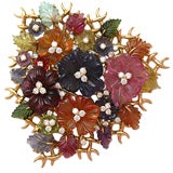 Colored Stone & Diamond Bouquet Brooch