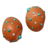 Trianon Shell and Turquoise Earclips