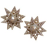 Vintage Chanel Pearl and Diamond Starburst Earclips