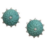 Tiffany Turquoise and Diamond Earclips