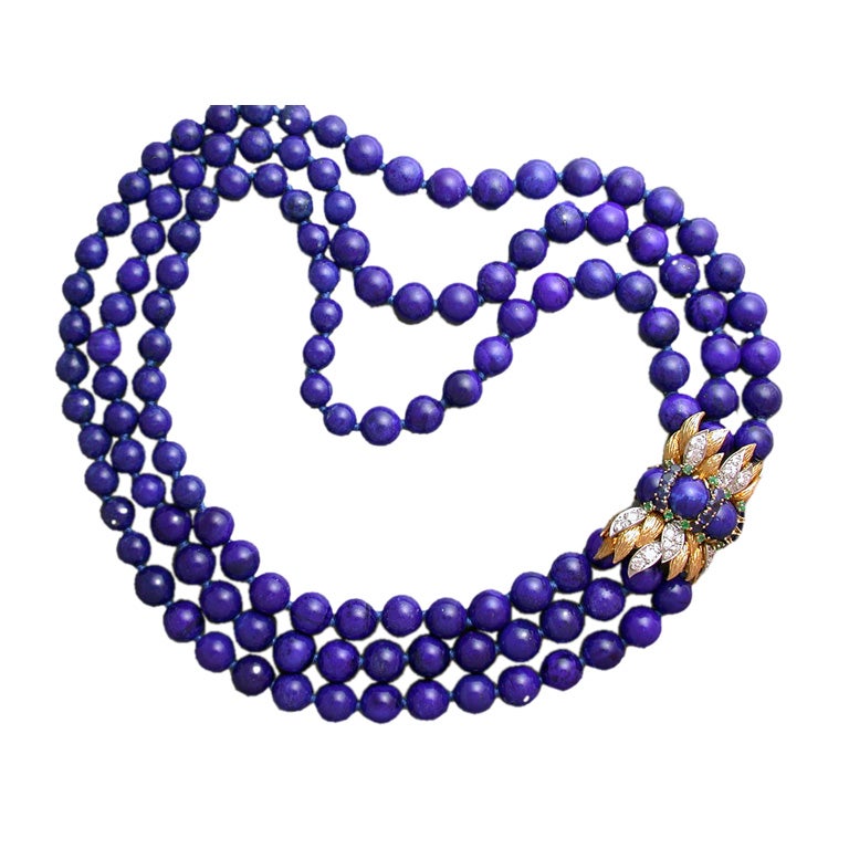 David Webb Lapis and Diamond Necklace