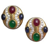 David Webb Colored Stone and Diamond Earclips