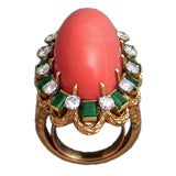 VAN CLEEF & ARPELS Coral Emerald and Diamond Ring