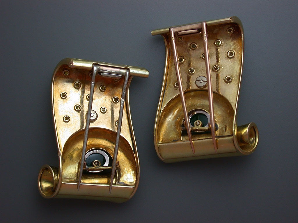 Boivin Emerald and Diamond "Peacock" Dress Clips