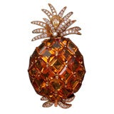 Citrine and Diamond Pineapple Brooch