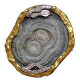 18kt Gold Chalcedony and Diamond Brooch