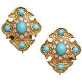 VAN CLEEF & ARPELS Gold Turquoise and Diamond Earclips