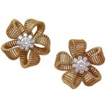 French Gold and Diamond Ribbon Loops Earclips