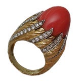 Kutchinsky Gold, Coral and Diamond Ring