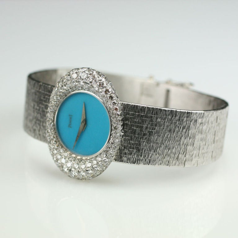 Women's Piaget Turquoise and Diamond Lady's Watch in 18K White Gold