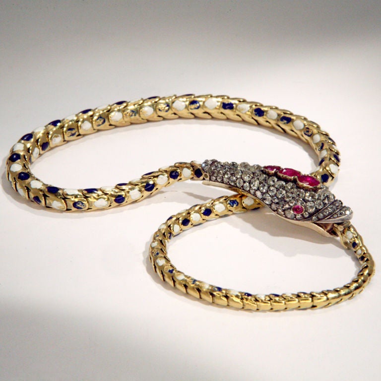Enameled Diamond & Ruby Snake Necklace 1