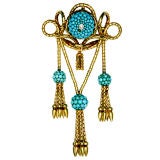 ANTIQUE GOLD AND TURQUOISE BOW BROOCH