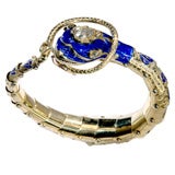 Antique Victorian Blue Enameled Serpent Bracelet