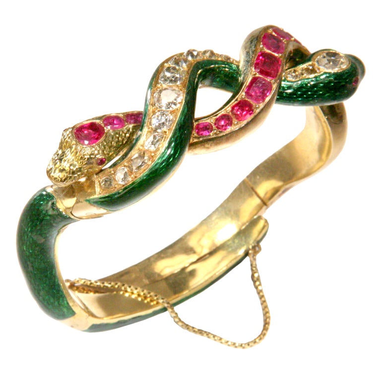 Diamond and Ruby Twisted Snakes Bracelet at 1stdibs