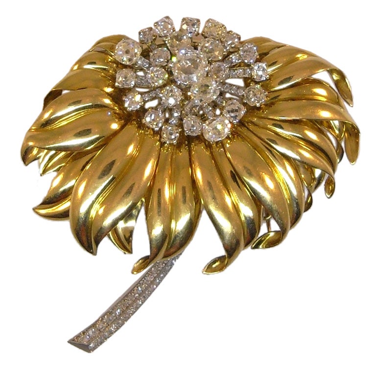 Cartier London gold and diamond flower brooch
