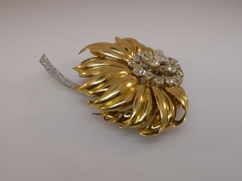 Cartier London gold and diamond flower brooch 1