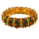 Green enamel and coral bangle by Jean Schlumberger for Tiffany