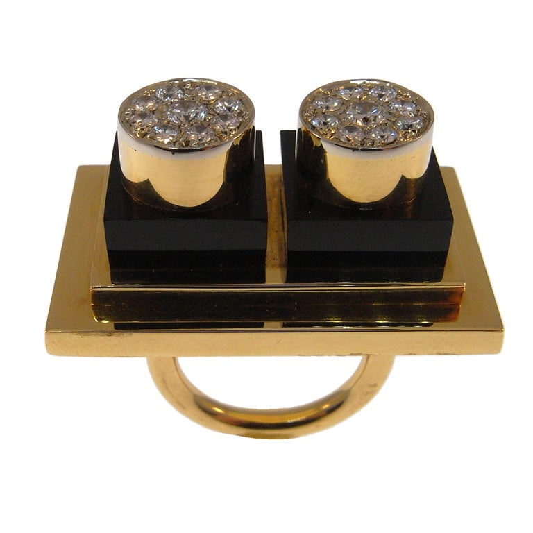 Gold, onyx and diamond ring by Ettore Sottsass For Sale
