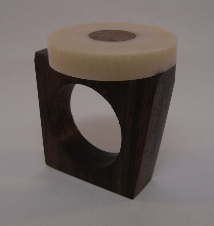 Women's or Men's An ivory and wood disc ring by Catherine Noll