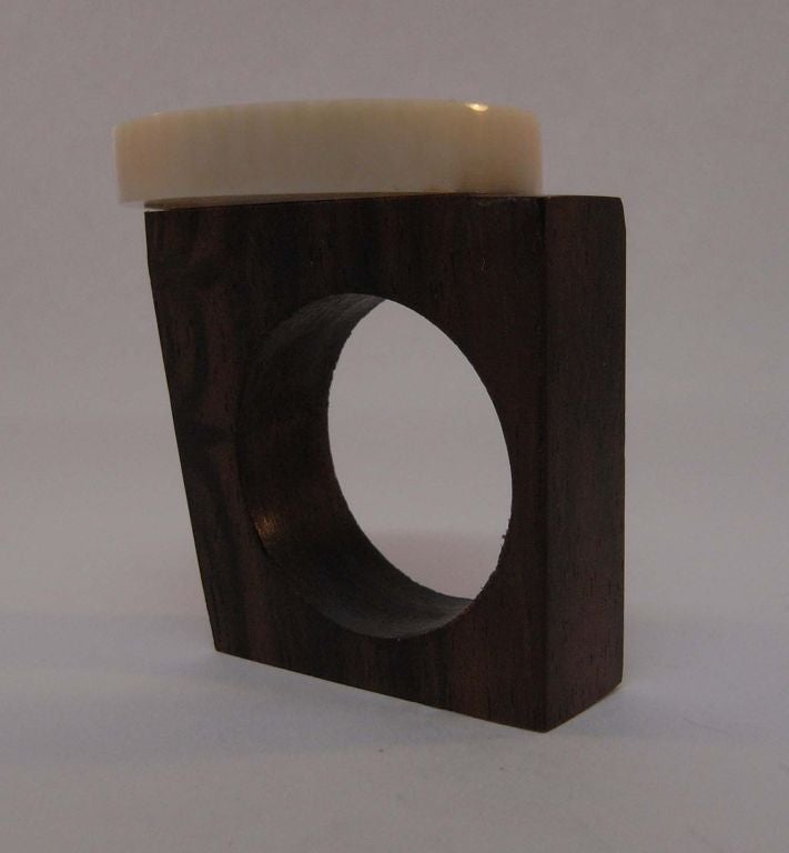 An ivory and wood disc ring by Catherine Noll 2