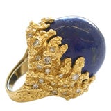 Gold Lapis Lazuli and Diamond Ring c1970