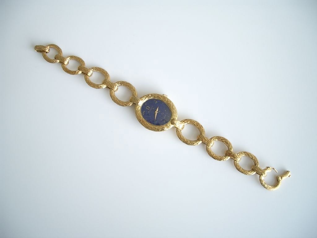 Modernist 1960s Roy King for Omega Ladies Lapis Lazuli Gold Wristwatch