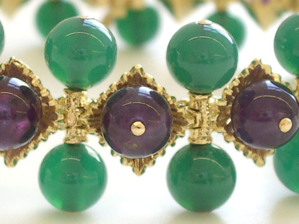 Gold Chrysoprase and Amethyst Bracelet c1960