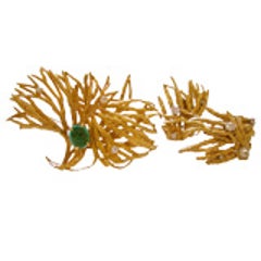 MARIANNE OSTIER Gold Emerald and Diamond Brooch/Ear Clips 10