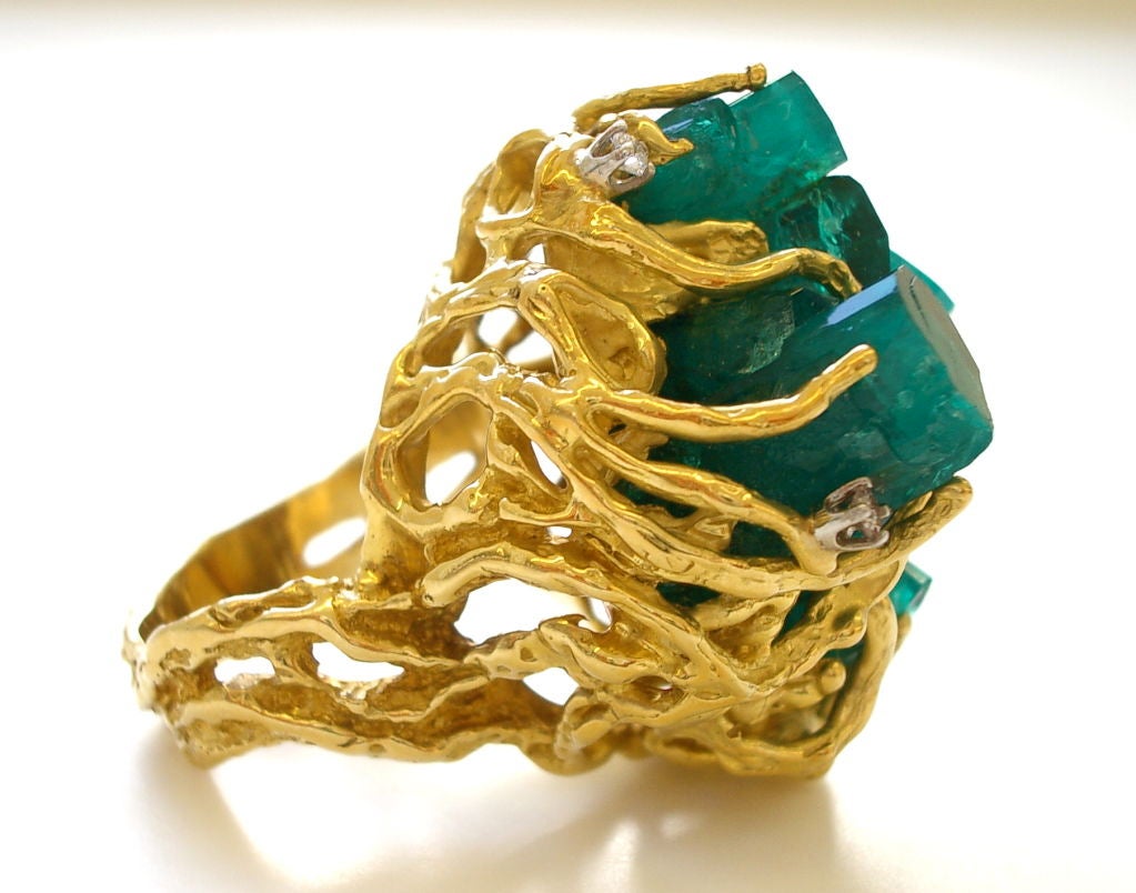 Women's Gold and Emerald and Diamond Ring c 1970