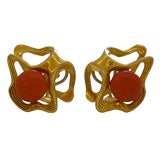 Gold and Coral Ear Clips by Gubelin c1960