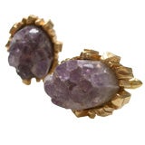 Gold and Amethyst Cufflinks, Signed, c1960
