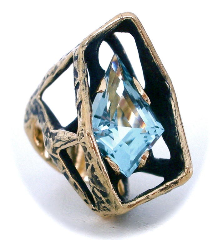 Women's Gold and Aquamarine Ring by Grabowski c1960