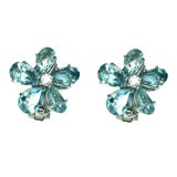 Aqua 
Diamond  Flower Earrings