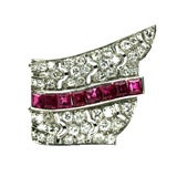 Art Deco, Diamond 
Ruby Pin, 2.50 cts, Platinum