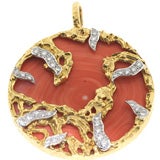 Kutchinsky 1970s Coral and Diamond Pendant