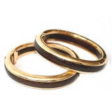 Pair of French 18k Gold and Rosewood Bangle Bracelets