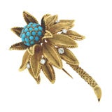 Turquoise and Diamond Palm Tree Brooch