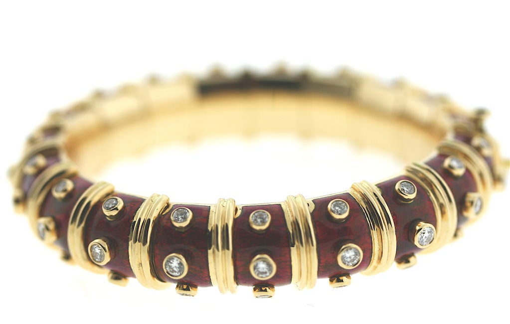 Women's Schlumberger Candy Apple Red Enamel and Diamond Bracelet