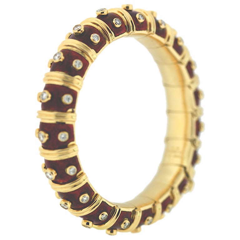 Schlumberger Candy Apple Red Enamel and Diamond Bracelet