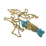 Trio Articulated Turquoise Fish Pendant With Chain