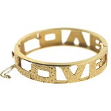 Lucien Piccard Textured Gold "LOVE" Bangle Bracelet