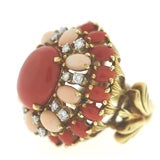 HUGE La Triomphe Coral and Diamond Cocktail Ring
