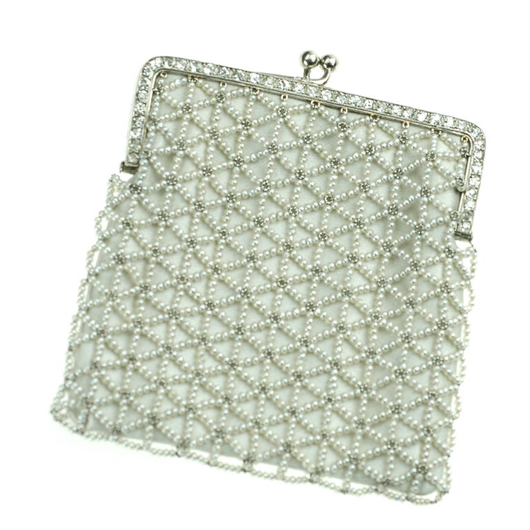 A Belle Epoque Diamond, natural seed pearl and platinum purse