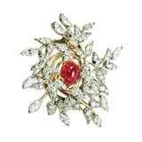 SCHLUMBERGER Ruby Diamond Brooch