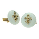 A pair of white enamel, diamond and gold cufflinks