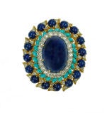 A lapis lazuli, turquoise and diamond brooch/pendant, David Webb